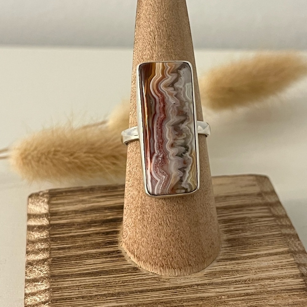 925 Solid Sterling Silver Crazy Lace Agate Gemstone Ring Size 9